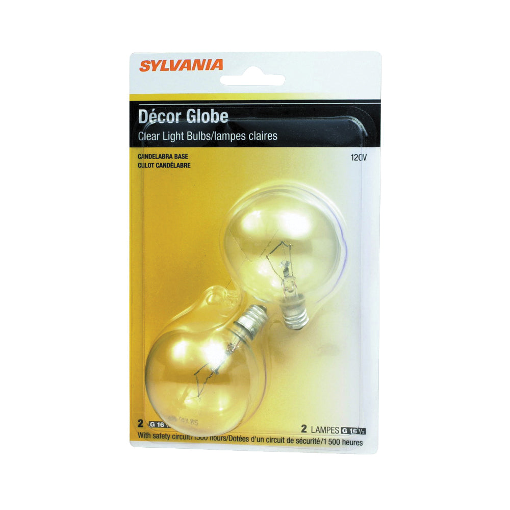 Sylvania 13625 Incandescent Lamp, 25 W, G16.5 Lamp, Candelabra Lamp Base, 180 Lumens, 2850 K Color Temp