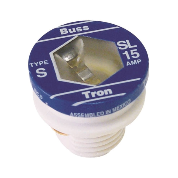 Bussmann SL-15 Plug Fuse, 15 A, 125 V, 10 kA Interrupt, Low Voltage, Time Delay Fuse