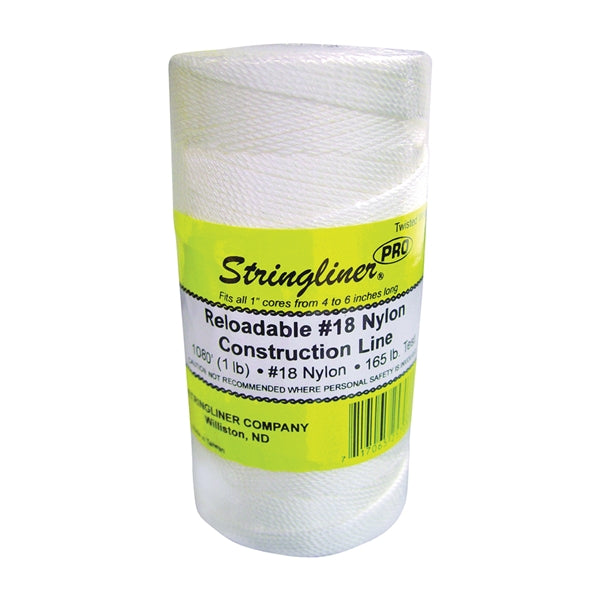 Stringliner Pro Series 35703 Construction Line, #18 Dia, 1080 ft L, 165 lb Working Load, Nylon, White