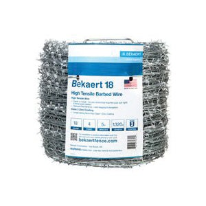BEKAERT 206165 Barbed Wire, 1320 ft L, 18 Gauge, Round Barb, 5 in Points Spacing