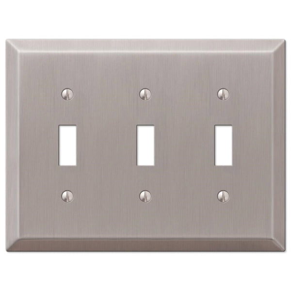 Amerelle Century 163TTTBN Wallplate, 4-15/16 in L, 6-1/2 in W, 3 -Gang, Steel, Brushed Nickel