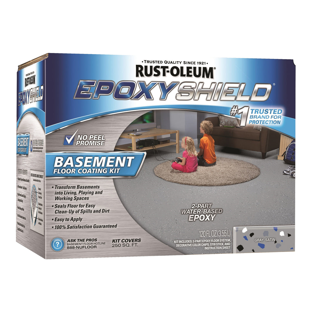 RUST-OLEUM EPOXYSHIELD 203007 Basement Floor Coating Kit, Satin, Gray, Liquid