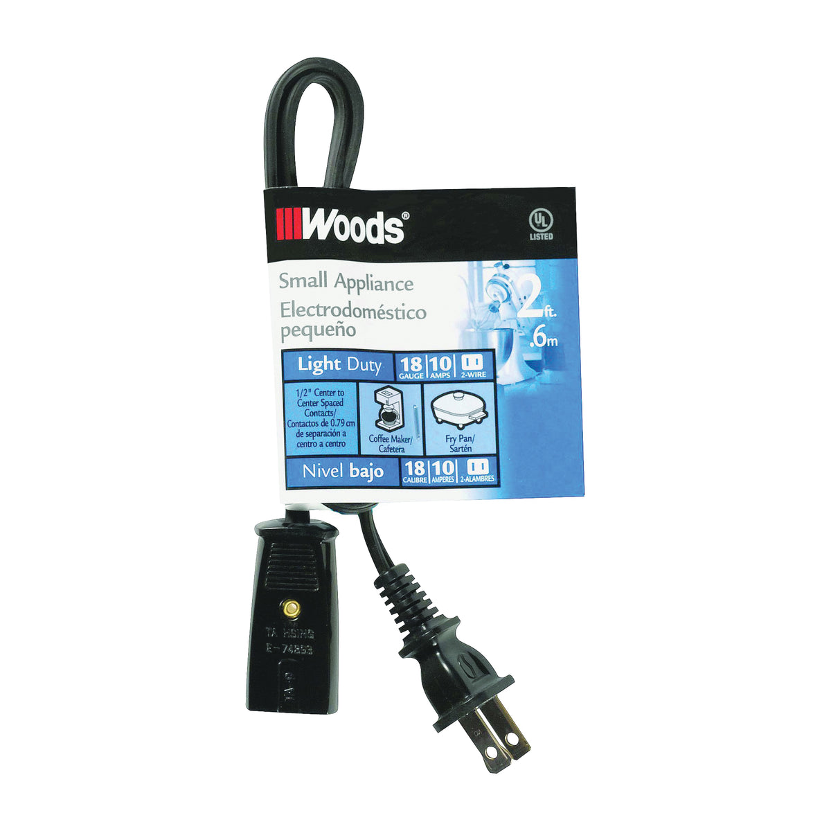 CCI 0293 Extension Cord, 2 ft L, 10 A, 125 V, Black