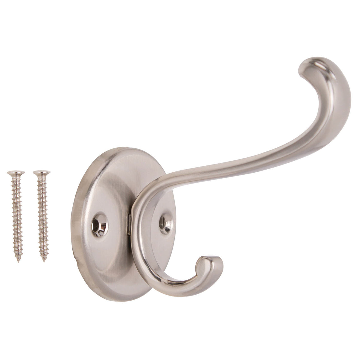 ProSource H-031-SN Coat and Hat Hook, 33 lb, 2-Hook, 1 in Opening, Zinc, Satin Nickel