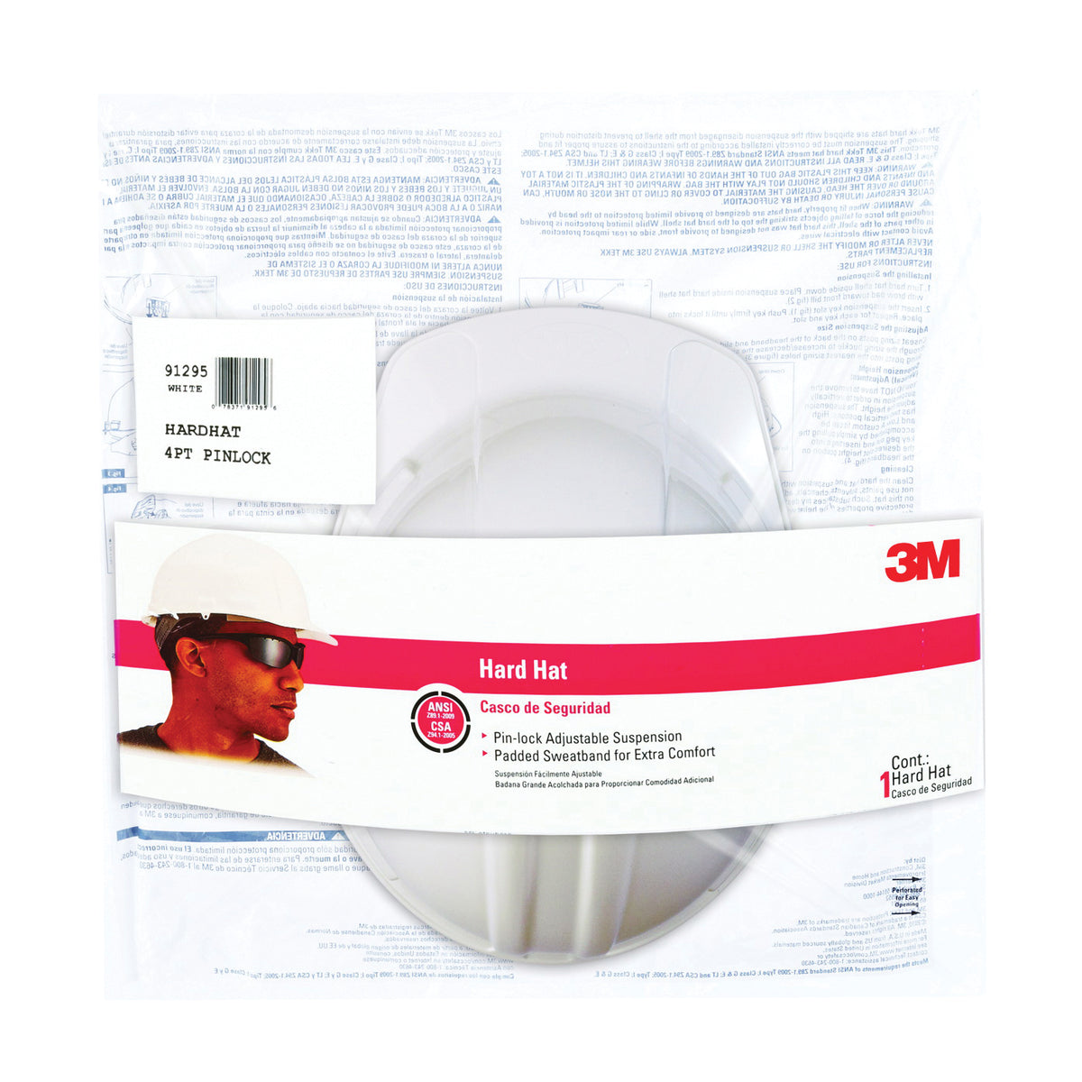 3M CHH-P-W12 Hard Hat, 4-Point Suspension, Polyethylene Shell, White, Class: C, E, G