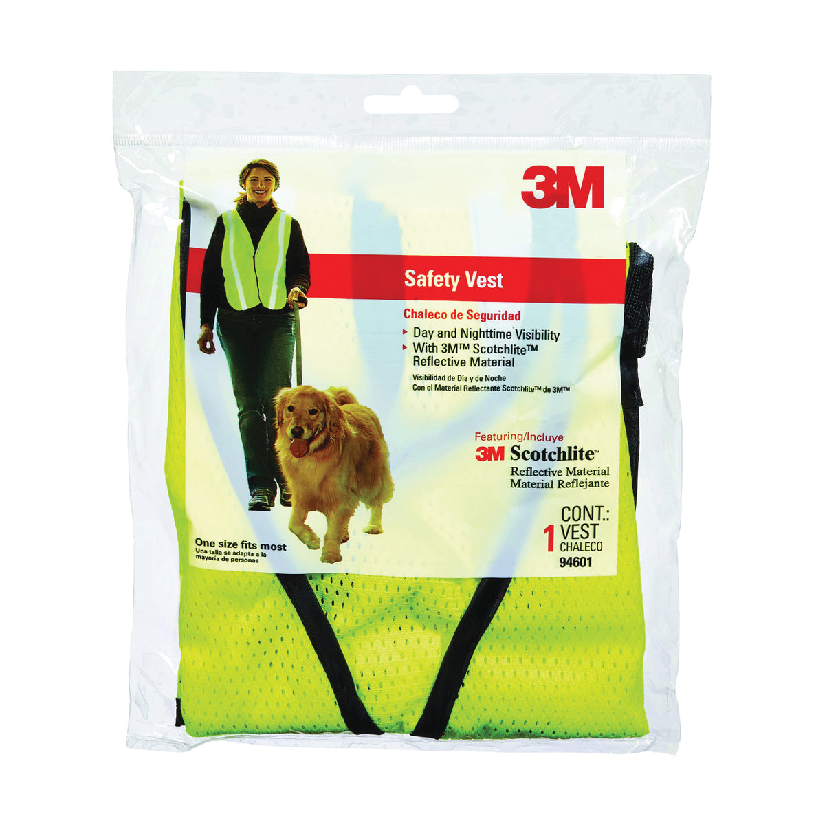 3M TEKK Protection 94601-80030T Reflective Safety Vest, One-Size, Fabric, Fluorescent Yellow