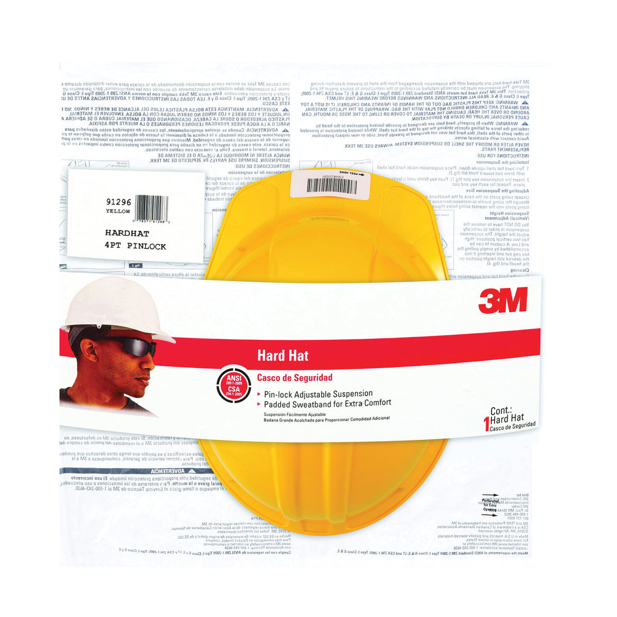 3M CHH-P-Y12 Hard Hat, 4-Point Suspension, Polyethylene Shell, Yellow, Class: E, G