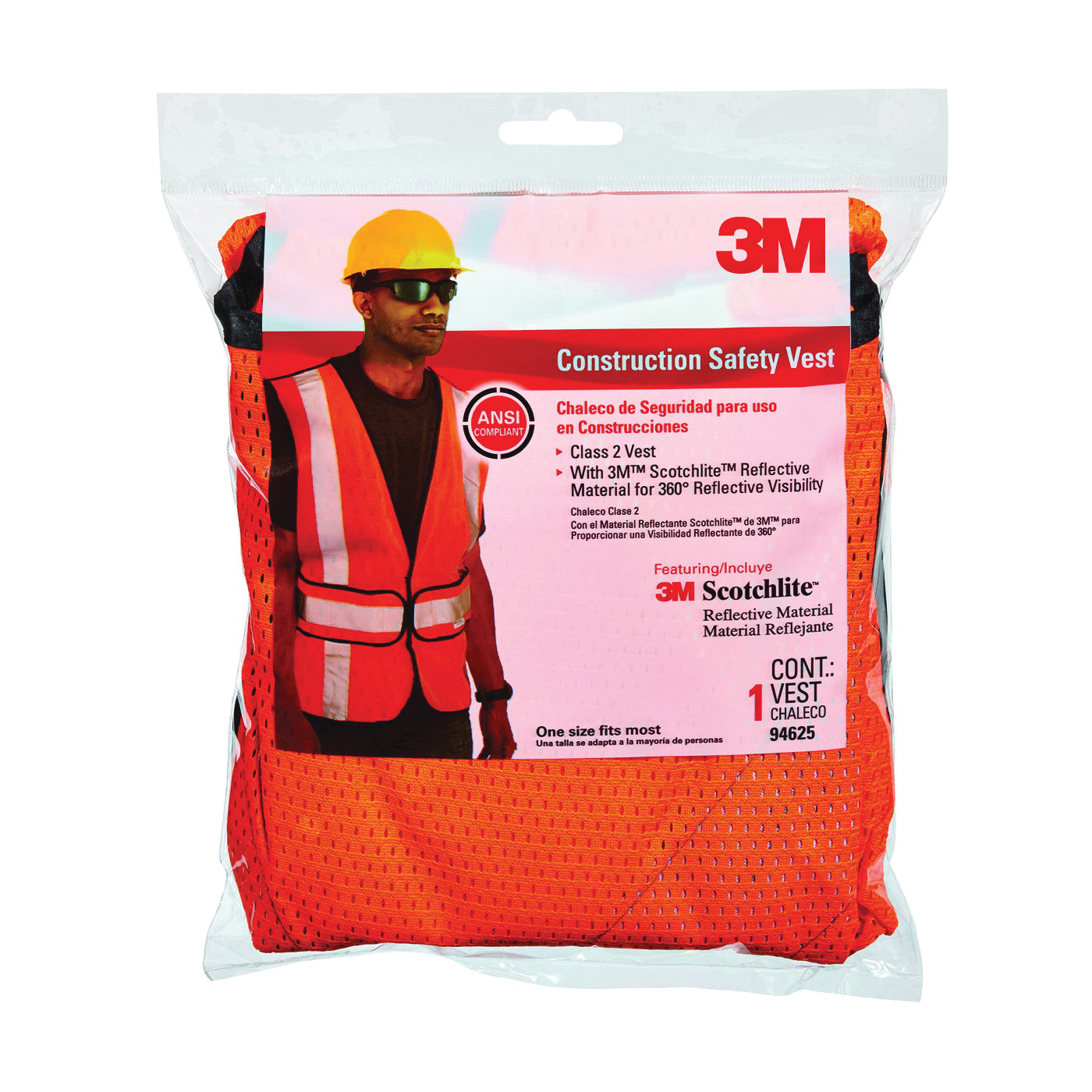 3M TEKK Protection 94625-80030T Reflective Safety Vest, One-Size, Fabric, Fluorescent Orange