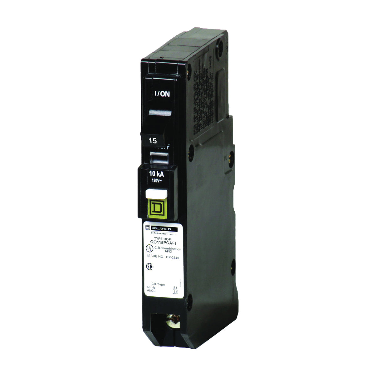 Square D QO115PCAFIC Circuit Breaker, CAFCI, Mini, 15 A, 1 -Pole, 120 V, Plug Mounting