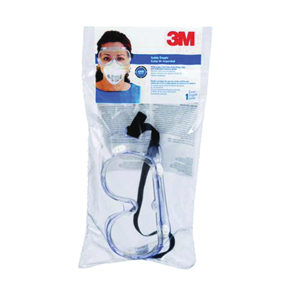 3M 91252-8002S Chemical Splash Goggles, Impact Lens, Polycarbonate Lens, Clear Frame