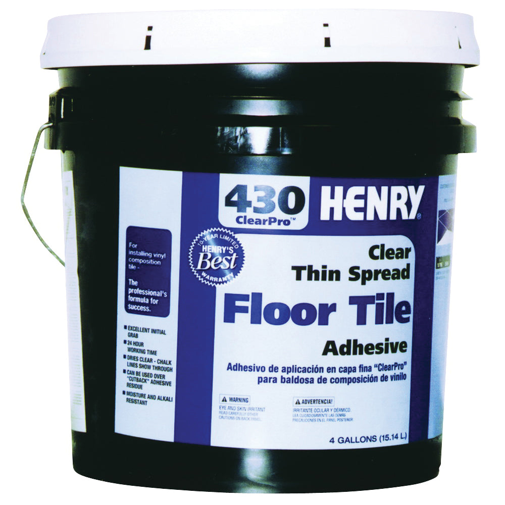 HENRY 430 ClearPro 12102 Floor Adhesive, Paste, Mild, Clear, 4 gal Pail