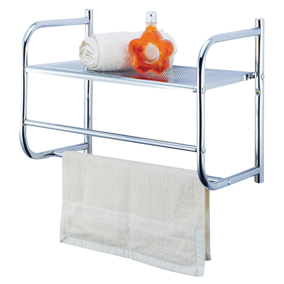 Simple Spaces BR32-CH Bathroom Rack, 11 lb Each shelf, 6.6 lb Each Towel Rack Max Weight Capacity, 1-Shelf, Metal