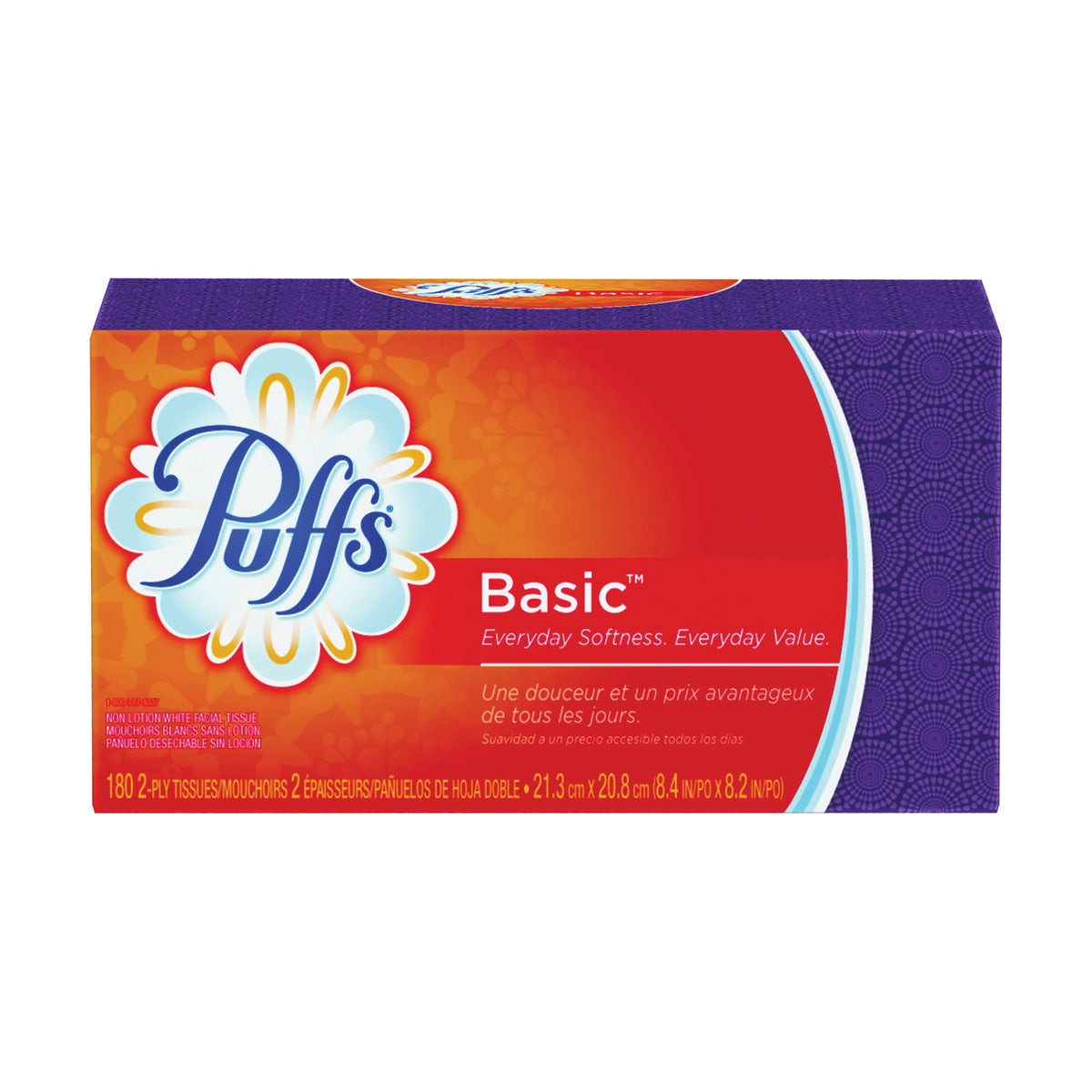 Puffs 87611 Facial Tissue, 8.4 in L, 8.2 in W, 2-Ply, Paper