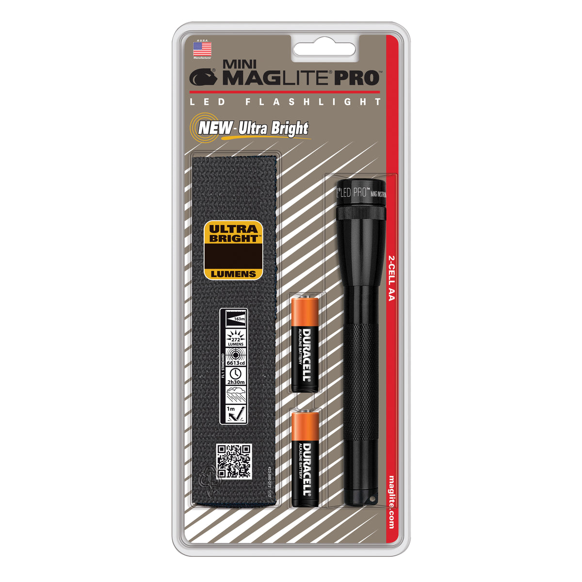 MAGLITE SP2201H Handheld Flashlight, AA Battery, Alkaline Battery, LED Lamp, 69 Lumens, Flood to Spot Beam, Black