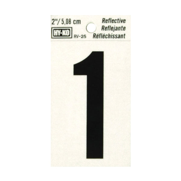 HY-KO RV-25/1 Reflective Sign, Character: 1, 2 in H Character, Black Character, Silver Background, Vinyl
