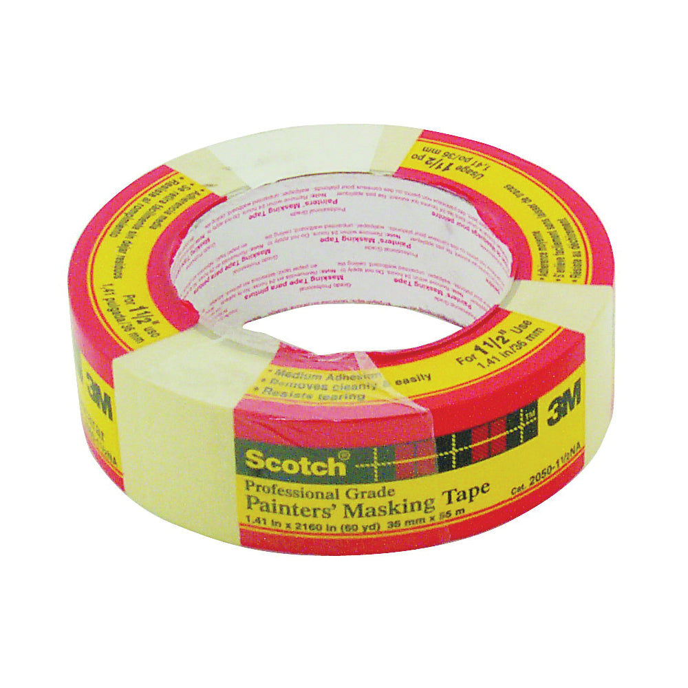 Scotch 20501.5 Masking Tape, 60.1 yd L, 1-1/2 in W, Paper Backing, Beige