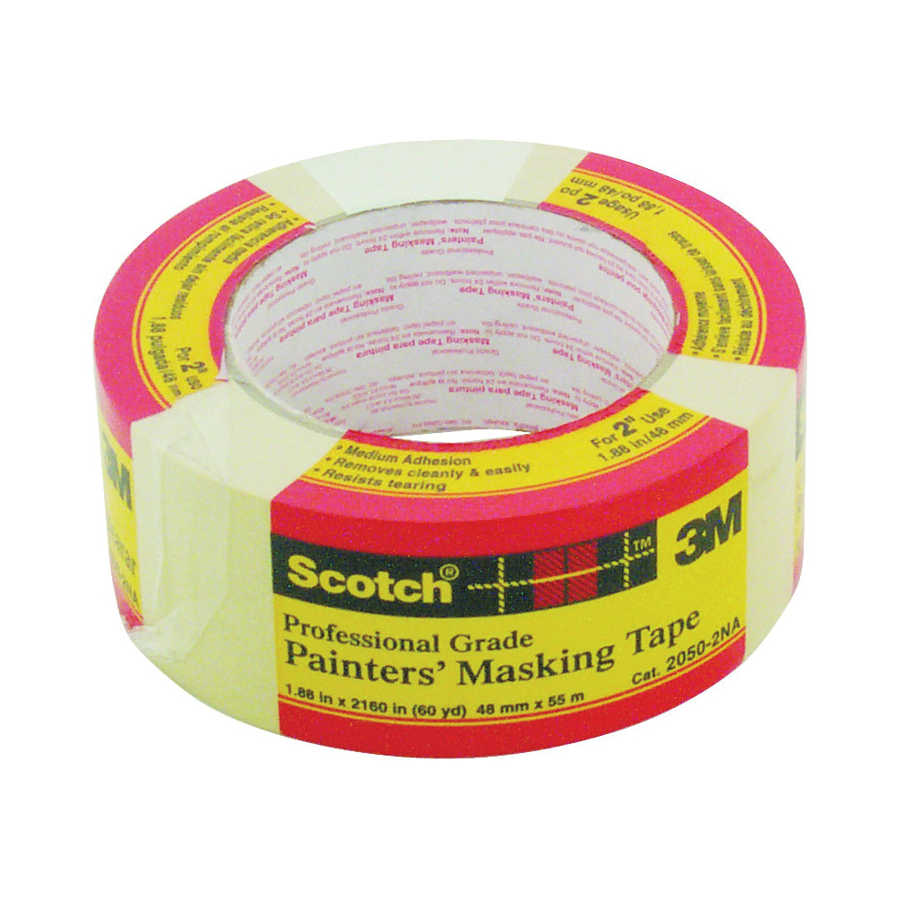 Scotch 2050-2 Masking Tape, 60.1 yd L, 2 in W, Paper Backing, Beige