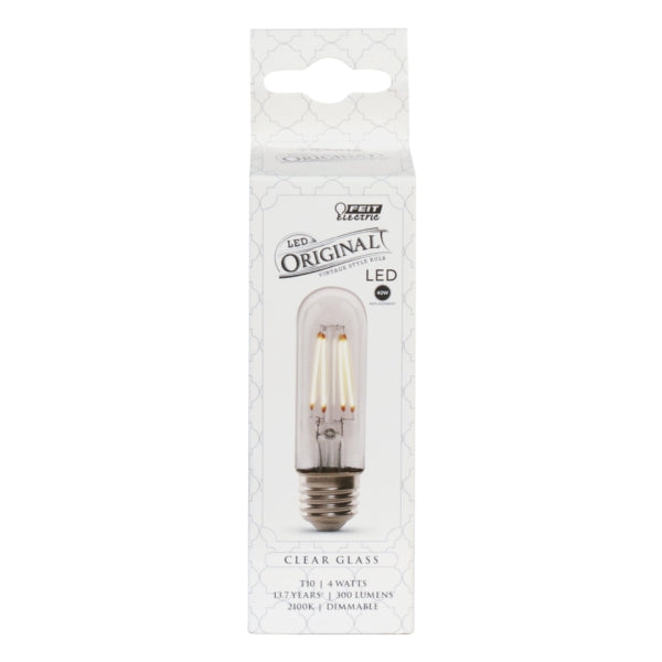 Feit Electric T10/CL/VG/LED LED Bulb, Decorative, T10 Lamp, 40 W Equivalent, E26 Lamp Base, Dimmable, Clear