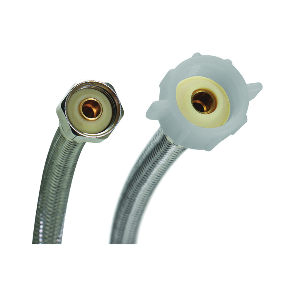 FLUIDMASTER B4T20 Toilet Connector, 1/2 in Inlet, FIP Inlet, 7/8 in Outlet, Ballcock Outlet, Stainless Steel Tubing