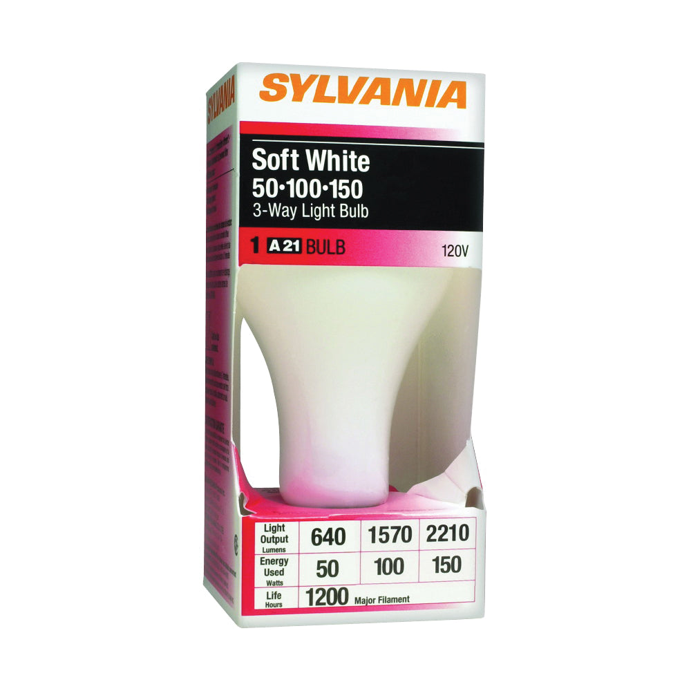 Sylvania 18060 Incandescent Lamp, 50 to 150 W, A21 Lamp, Medium Lamp Base, 580, 1540, 2120 Lumens, 2850 K Color Temp