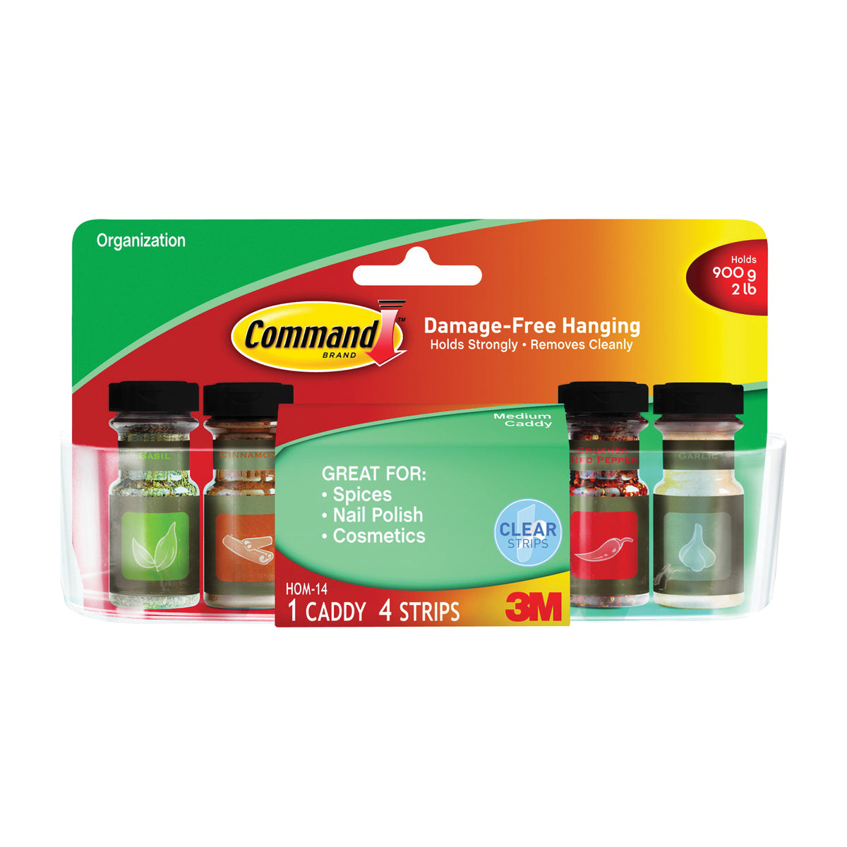 Command HOM-14 Medium Caddy, 2 lb Capacity, Plastic, Clear