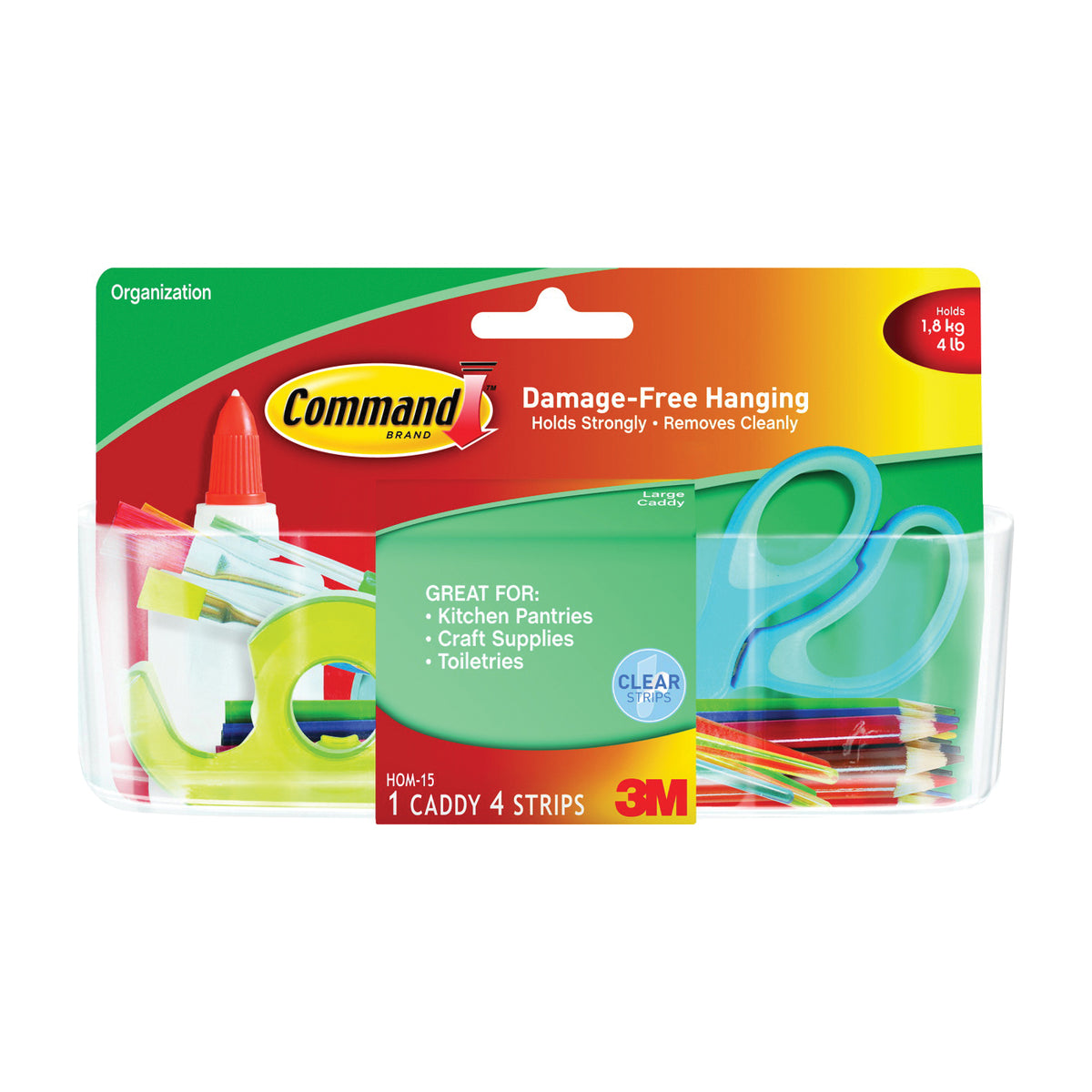 Command HOM-15 Large Caddy, 2 lb Capacity, Plastic, Clear