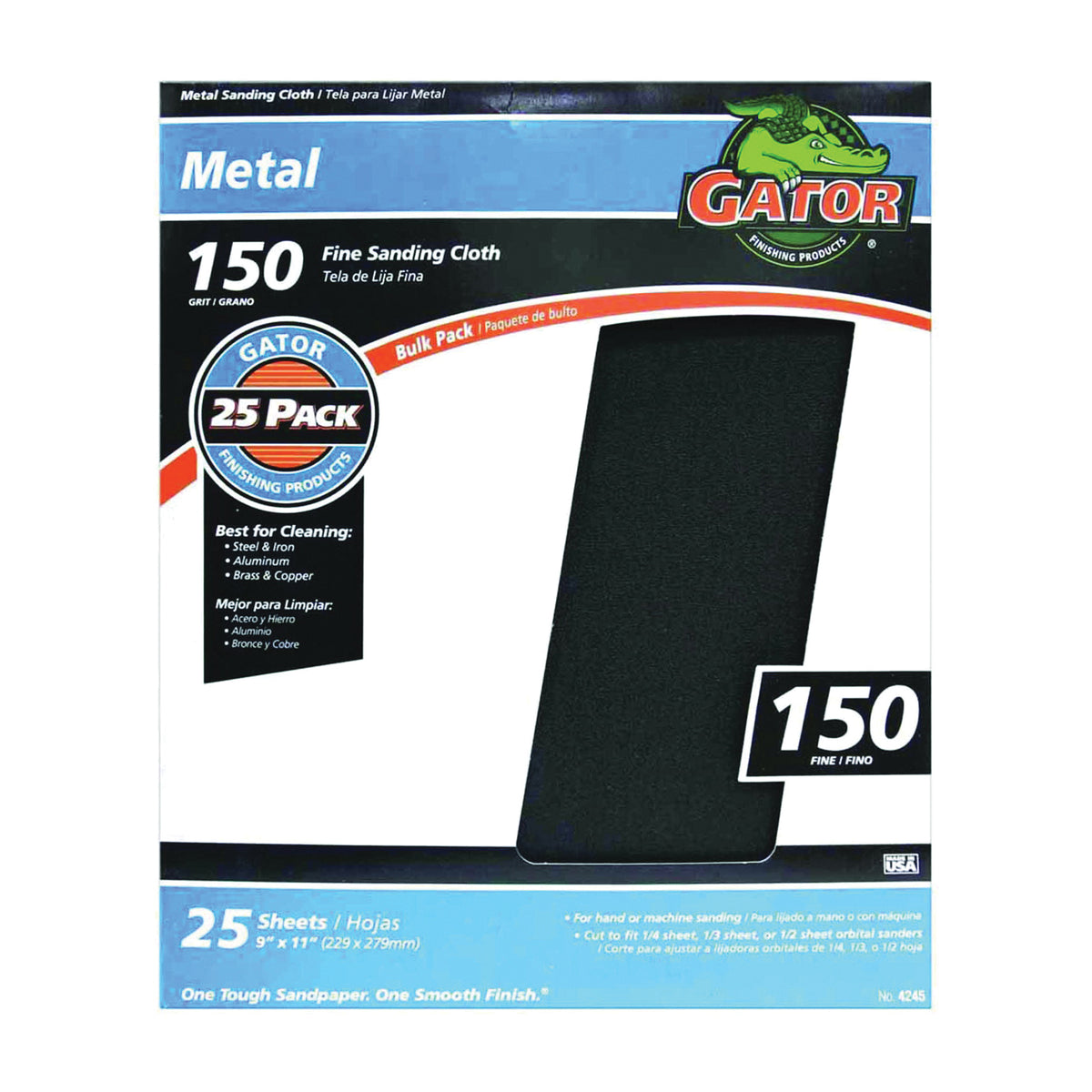 Gator 3290 Sanding Sheet, 11 in L, 9 in W, Fine, 150 Grit, Emery Abrasive, Cloth Backing