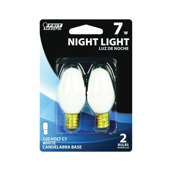 Feit Electric BP7C7/W Incandescent Lamp, 7 W, Candelabra E12 Lamp Base, 2700 K Color Temp, 3000 hr Average Life