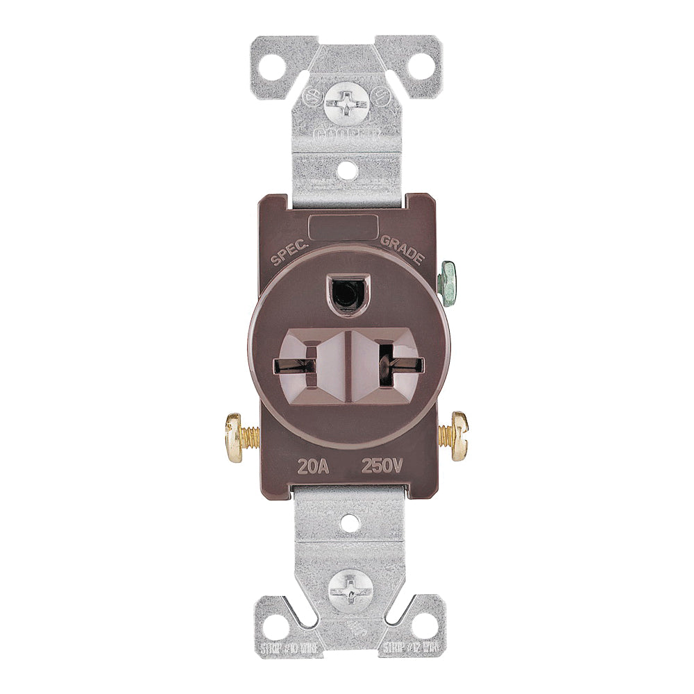 Eaton Wiring Devices 1876B-BOX Single Receptacle, 2 -Pole, 250 V, 20 A, Side Wiring, NEMA: NEMA 6-20R, Brown