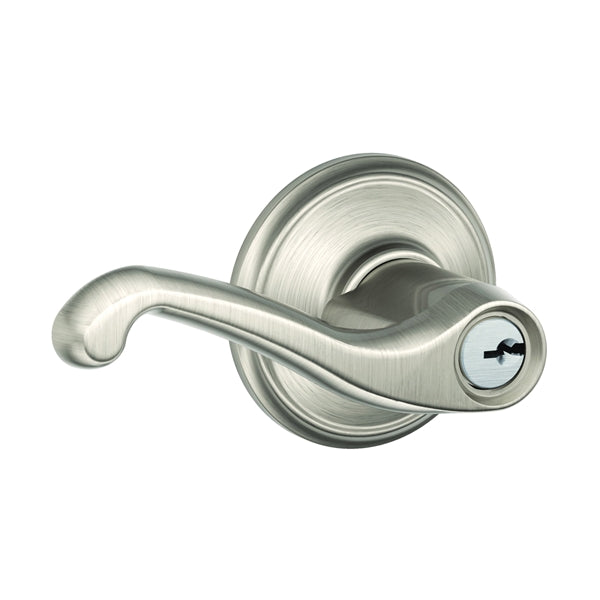 Schlage Flair Series F51A VFLA619 Entry Lever Lockset, Brass, Satin Nickel