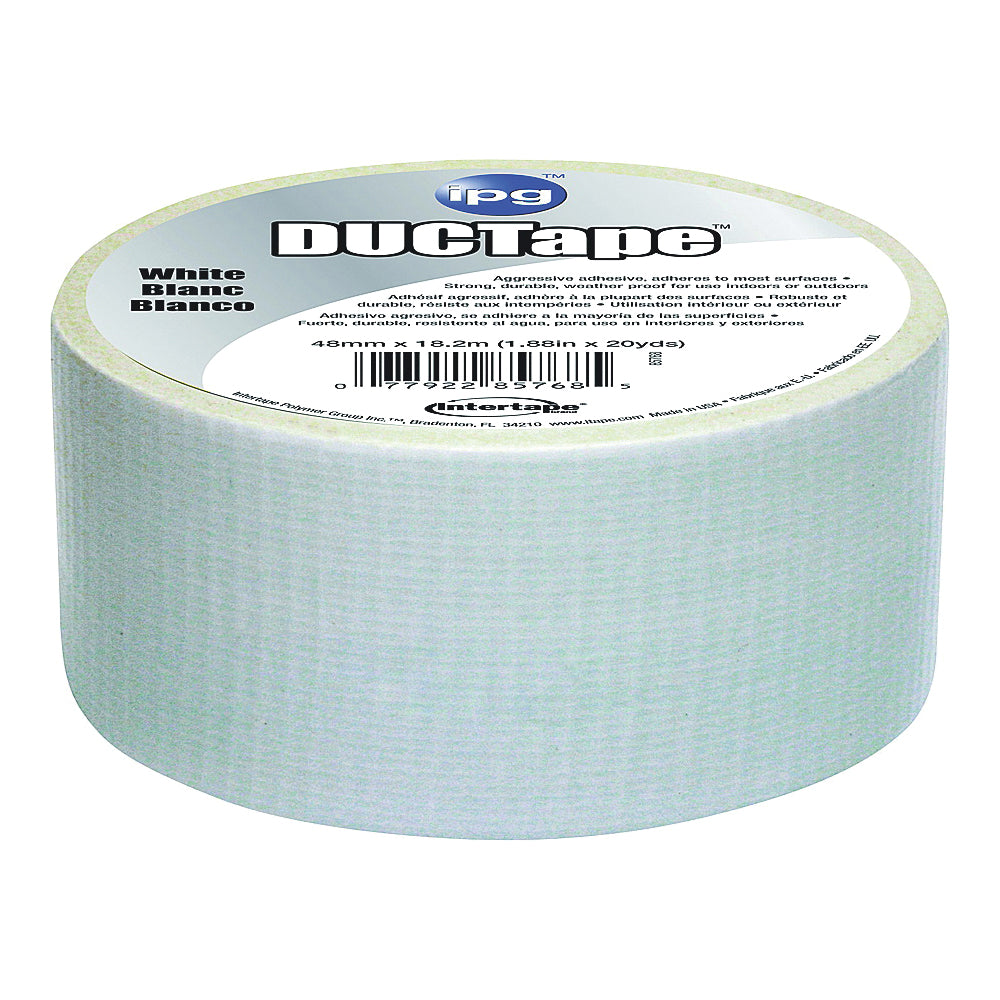 IPG 6720WHT Duct Tape, 20 yd L, 1.88 in W, Polyethylene-Coated Cloth Backing, White