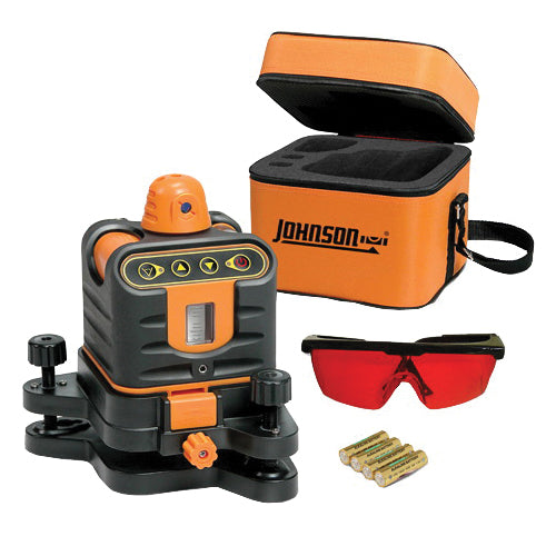 Johnson 40-6502 Laser Level Kit, 200 ft, +/-1/4 in at 100 ft Accuracy, Red Laser