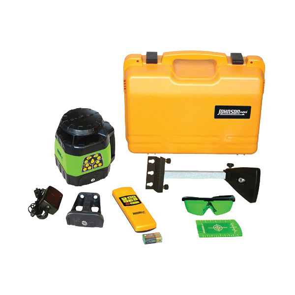 Johnson 40-6544 Laser Level Kit, 400 ft, +/-1/8 in at 100 ft Accuracy, Green Laser