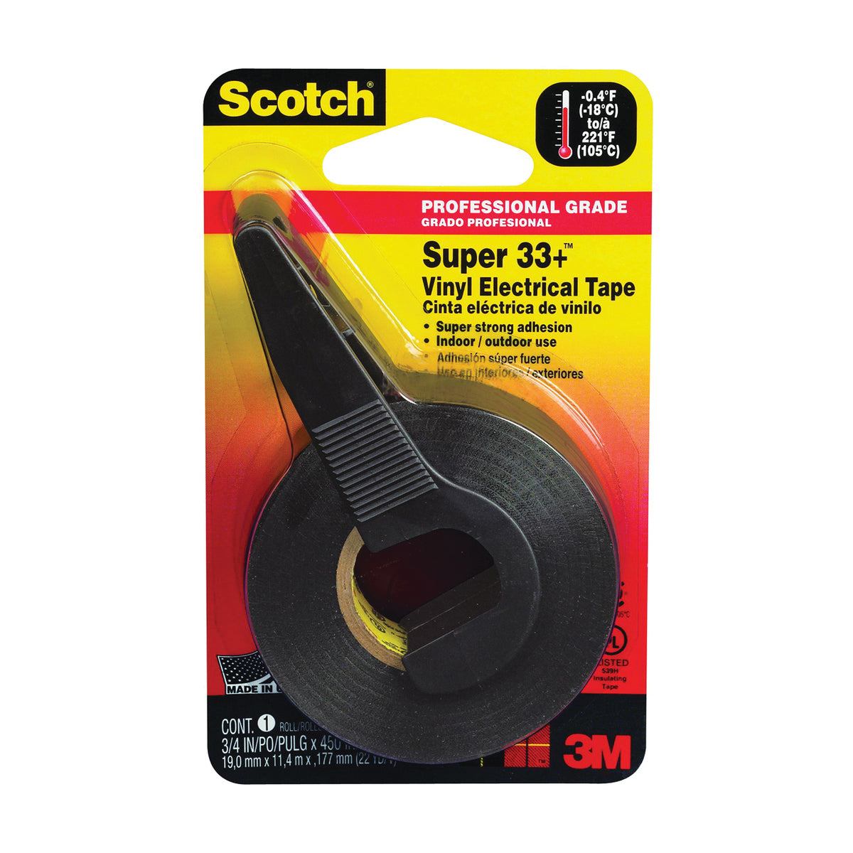 Scotch 10414 Electrical Tape, 450 in L, 3/4 in W, PVC Backing, Black