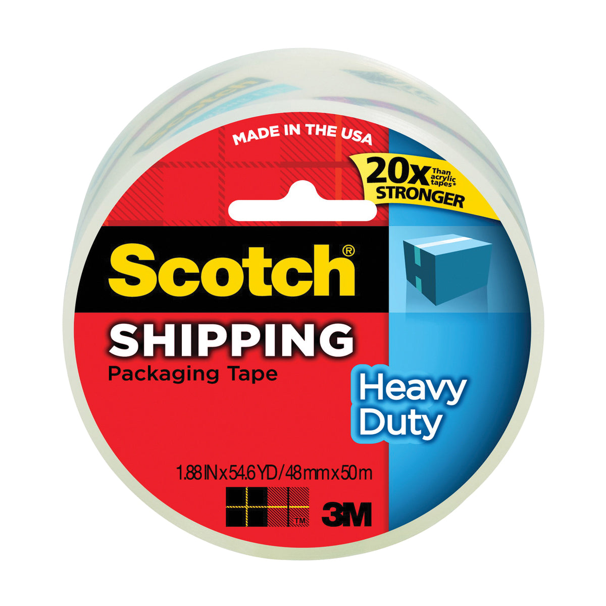 Scotch 3850 Packaging Tape, 54.6 yd L, 1.88 in W, Polypropylene Backing, Clear