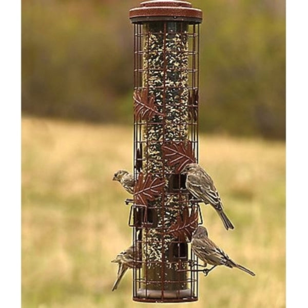 Perky-Pet Squirrel-Be-Gone SBG100 Wild Bird Feeder, 26 in H, Cylinder, 1-3/4 lb, Metal, Red, Powder-Coated
