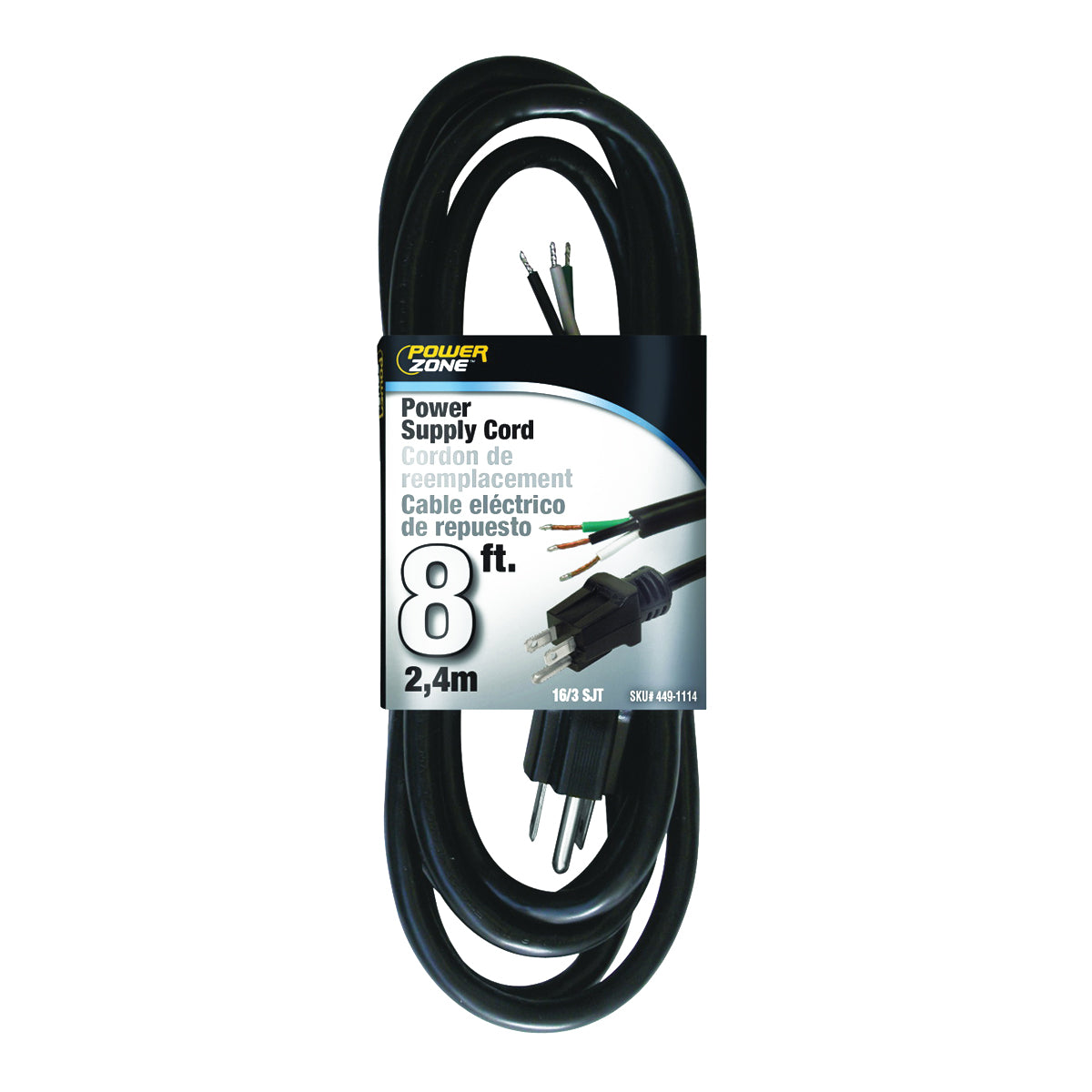 PowerZone OR010608 Power Cord, 8 ft L, 13 A, 125 V, Black