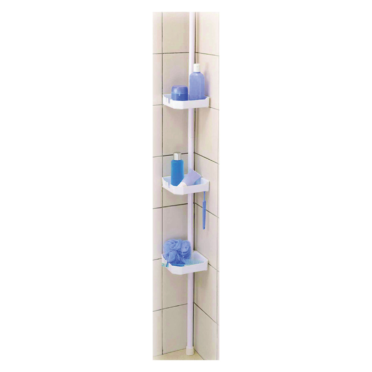Simple Spaces TS38-PDC Shower Caddy, 3-Shelf, Steel, Powered Coated (White), 7-5/8 in OAW, 97 in OAH, 6-1/2 in OAD