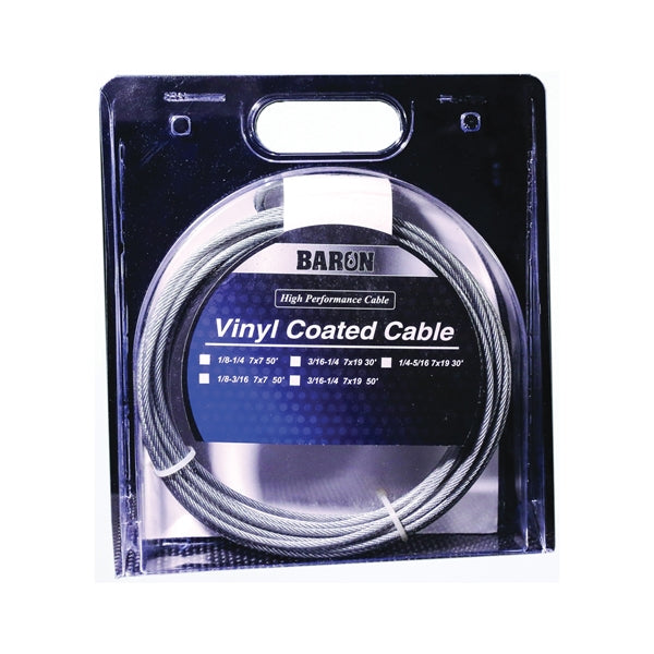 BARON 53205/50235 Aircraft Cable, 3/16 to 1/4 in Dia, 100 ft L, 740 lb Working Load, Galvanized Steel