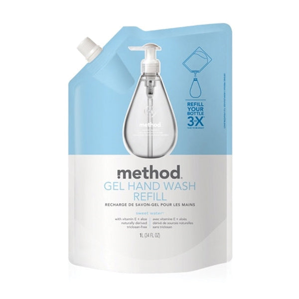 method 652 Gel Hand Wash Refill, Gel, Clear, Sweet Water, 34 oz Pouch