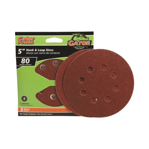Gator 3784 Sanding Disc, 5 in Dia, 80 Grit, Medium, Aluminum Oxide Abrasive, Vented