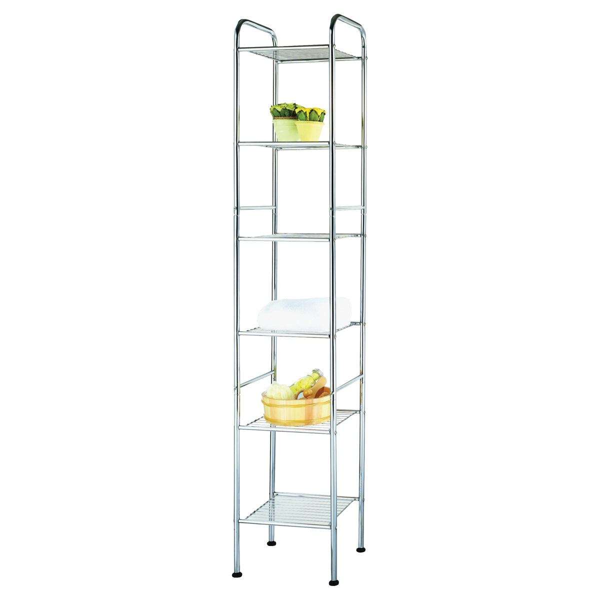 Simple Spaces BC45C-CH Bathroom Shelf, 11 lb Each Shelf Max Weight Capacity, 6-Shelf, Steel, Polished Chrome