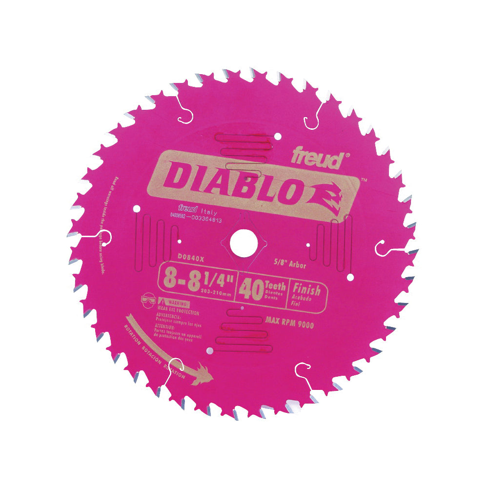 Diablo D0840X Circular Saw Blade, 8 to 8-1/4 in Dia, 5/8 in Arbor, 40-Teeth, Carbide Cutting Edge