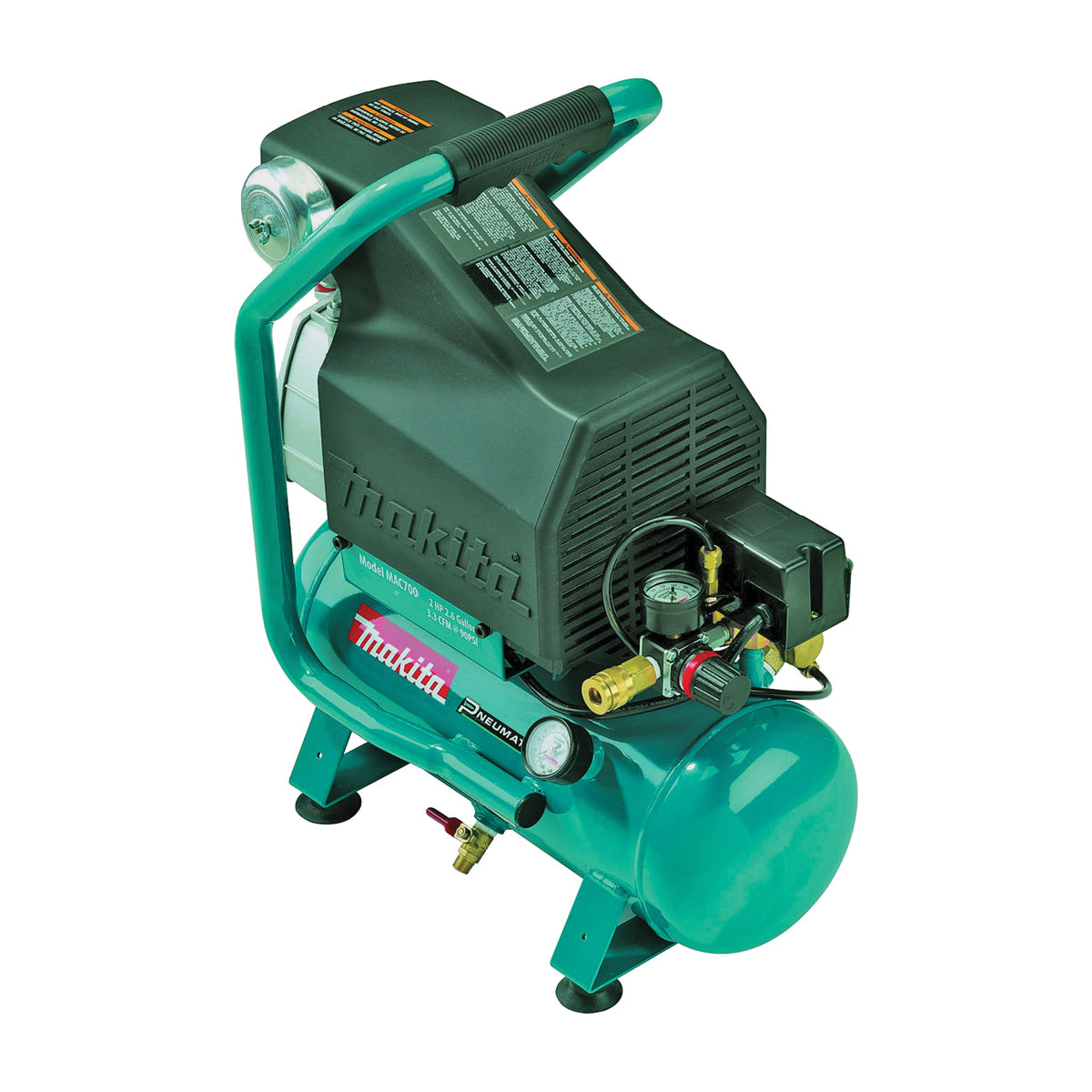 Makita Big Bore MAC700 Air Compressor, 2.6 gal Tank, 2 hp, 120 V, 130 psi Pressure, 1-Stage, 3.8 cfm Air