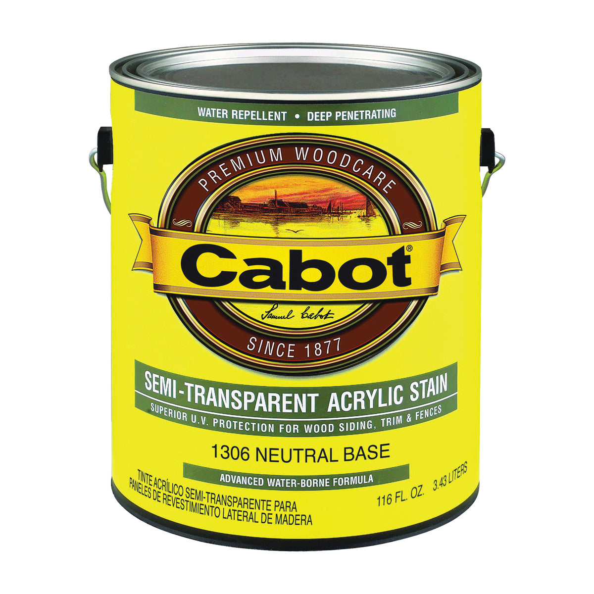 Cabot 140.0001306.007 Acrylic Siding Stain, Semi-Transparent, Neutral Base, Liquid, 1 gal