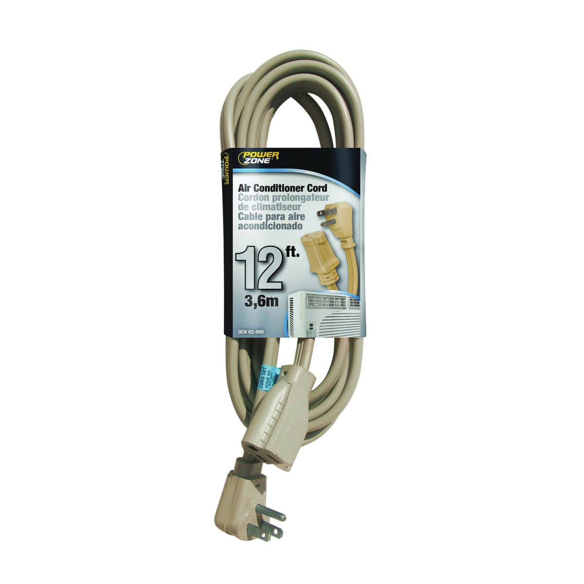 PowerZone OR681512 Extension Cord, SPT-3, Vinyl, Beige, For: Air conditioner and Appliances