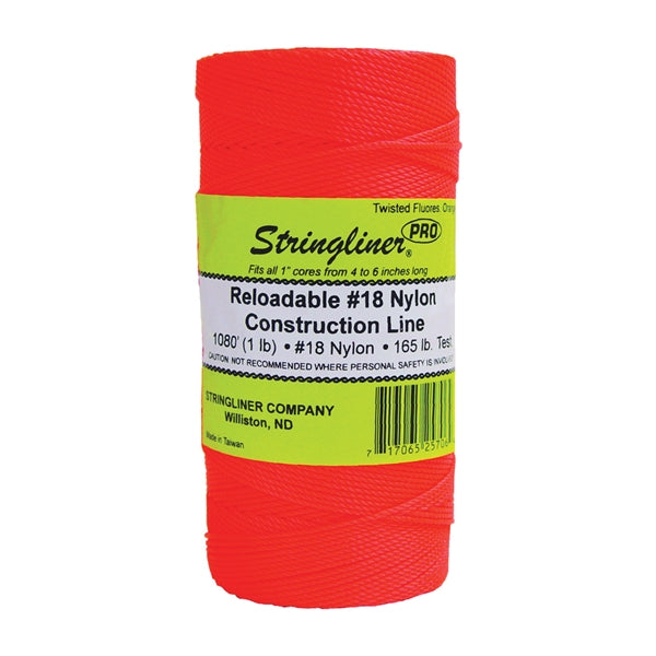Stringliner Pro Series 35706 Construction Line, #18 Dia, 1080 ft L, 165 lb Working Load, Nylon, Fluorescent Orange