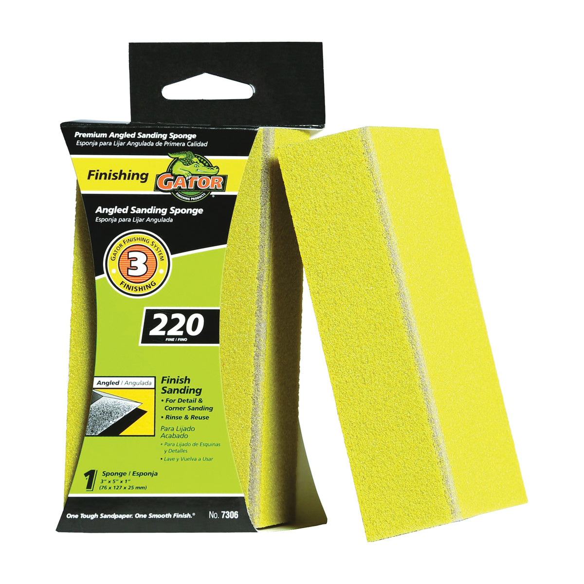 Gator 7306 Sanding Sponge, 5 in L, 3 in W, 220 Grit, Extra Fine, Aluminum Oxide Abrasive