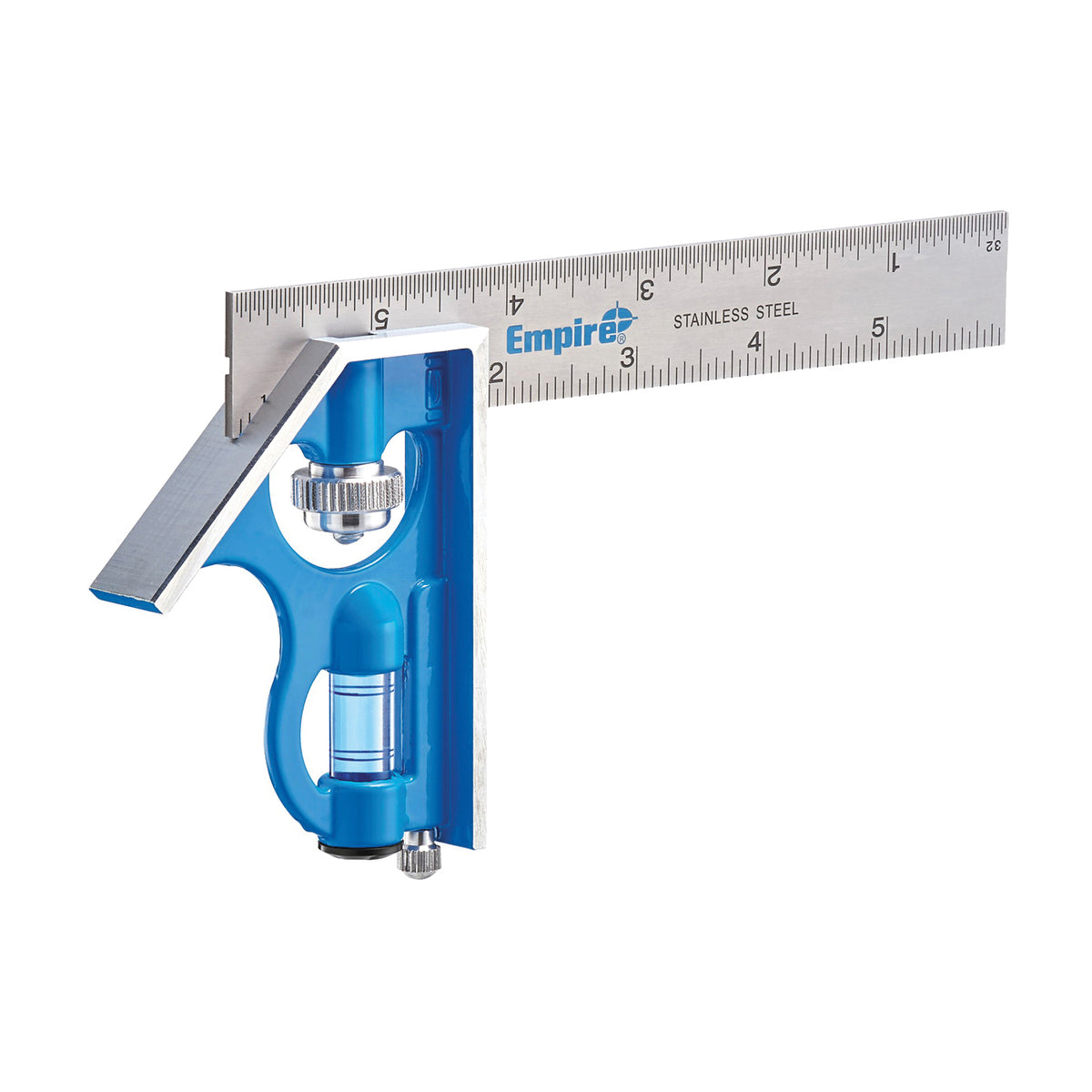 Empire True Blue Series E255 Combination Square, 6 in L Blade, SAE Graduation, Stainless Steel Blade