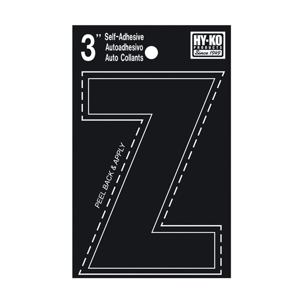 HY-KO 30400 Series 30436 Die-Cut Letter, Character: Z, 3 in H Character, Black Character, Vinyl